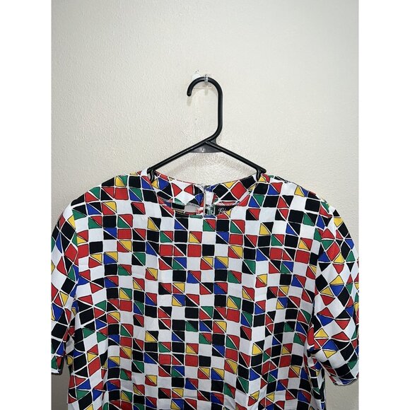 Vintage Woman’s Gianna Top Geometric Pullover Sz Medium sheer short sleeve - Picture 2 of 7